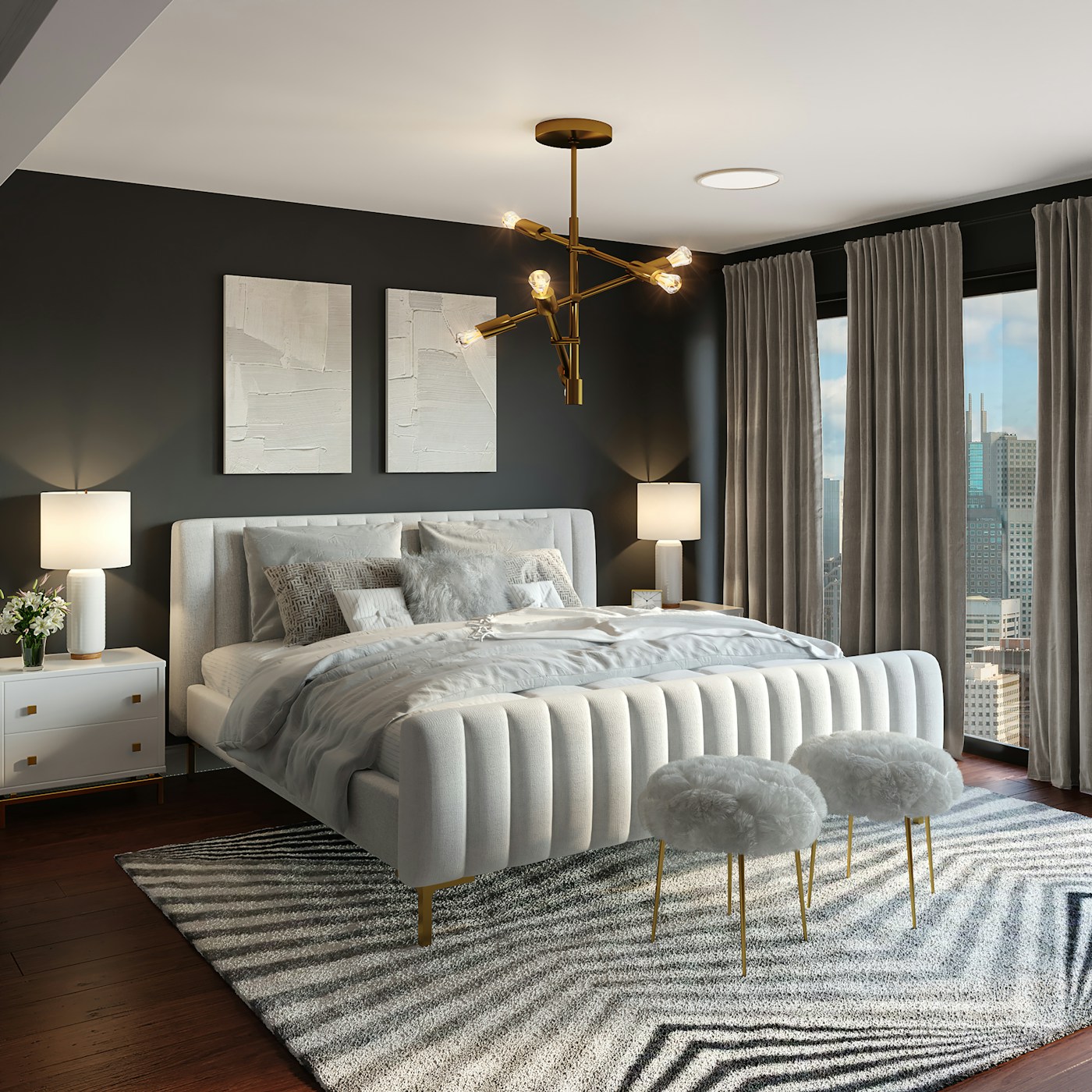 Referencia: dormitorio luminoso con textiles neutros y un ambiente acogedor